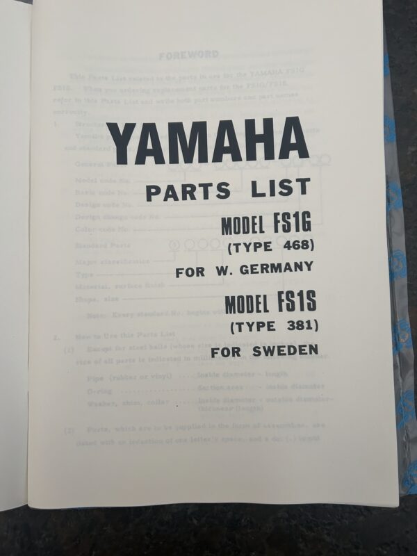 Parts List Yamaha FS1 1974 type 378 468 381